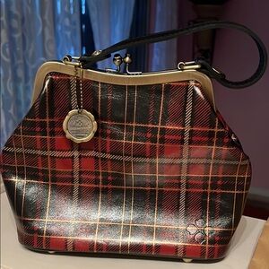 Plaid Handbag with Gold Accents
